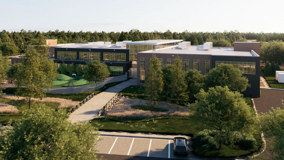 Photorealistic rendering of a proposed school design, alternate view